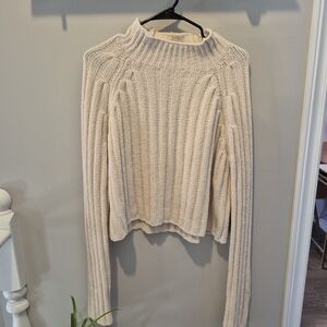 American Eagle Outfitters Cream Ribbed Mock Turtleneck Sweater